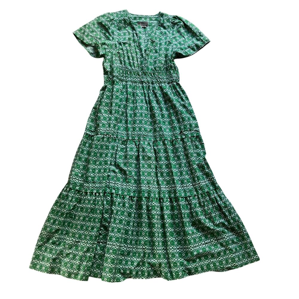 Anthropologie Tiered Somerset Maxi Cotton Dress XL Green/White Medallion